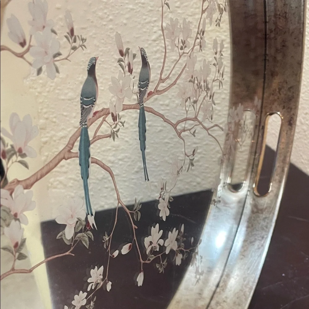 Gold Floral Mirror Tray - Decorative Wall Accent